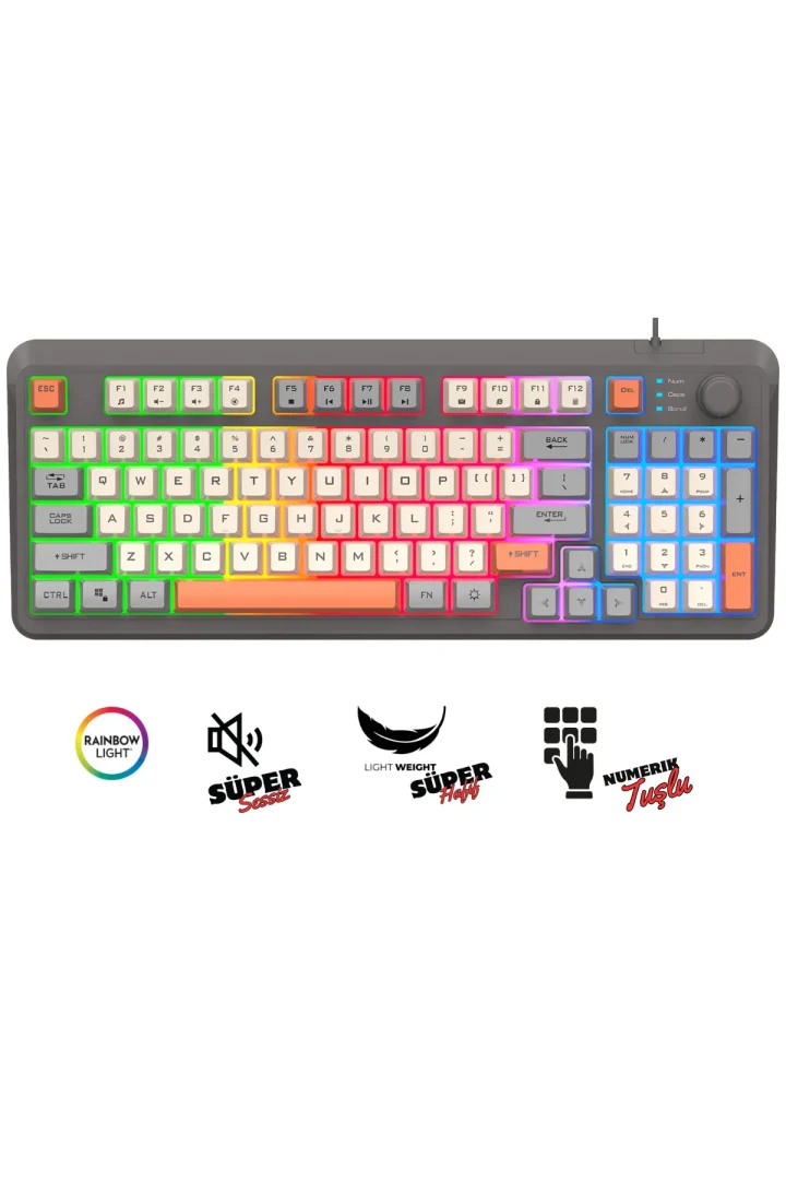 K82 Numerik Tuş Süper Hafif Süper Sessiz Gaming & Office Göstergeli Ses ve RGB Kontrol Oyuncu Klavye