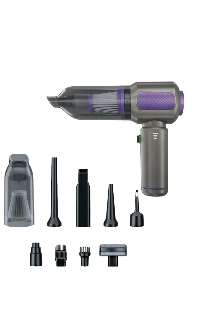 AHV-19 Kablosuz Araç İçi Süpürge Mor | 17000PA Güçlü Vakum | Fırçasız Motor | Üfleme & Vakum