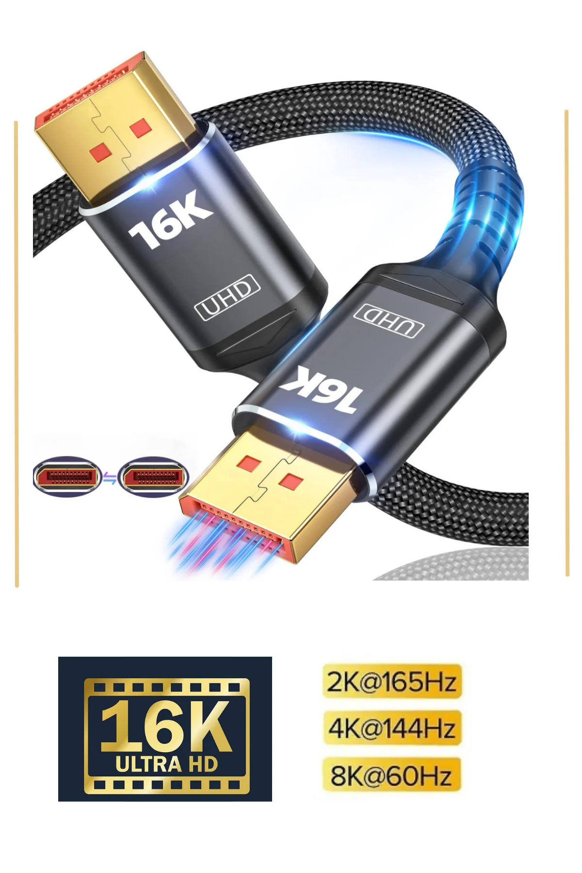16k Displayport Dp Kablo Örgülü 2 Metre 2.1 Versiyon Dp Kablo Gaming Sinema Yüksek Kalite Dp Kablo