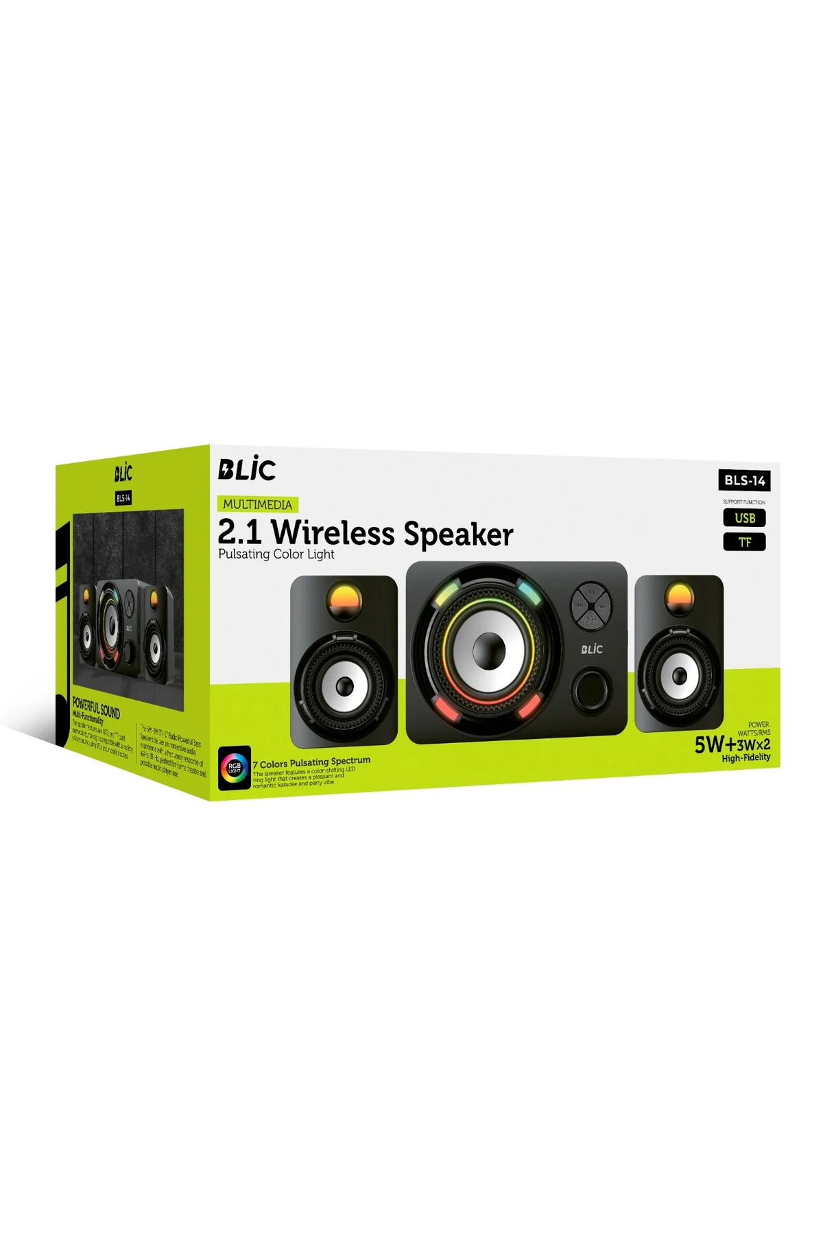 2+1 5W+3Wx2 RGB Multimedia Wireless Bluetooth Hoparlör 2+1 Ses Sistemi Gaming Hoparlör Speaker BLS14