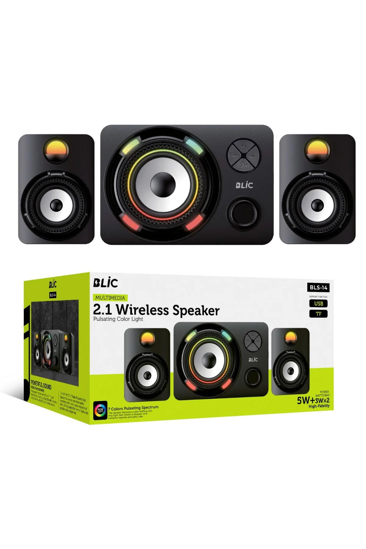 2+1 5W+3Wx2 RGB Multimedia Wireless Bluetooth Hoparlör 2+1 Ses Sistemi Gaming Hoparlör Speaker BLS14