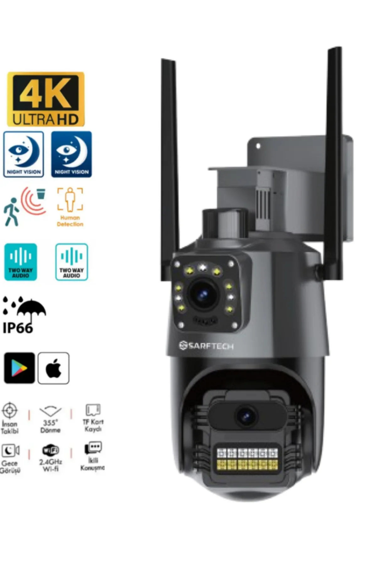 2+2 Mp Hd 4K Ip Kamera Wifi Özellikli Hareket Takipli Gece Sensörlü Güvenlik Kamerası Blm-61