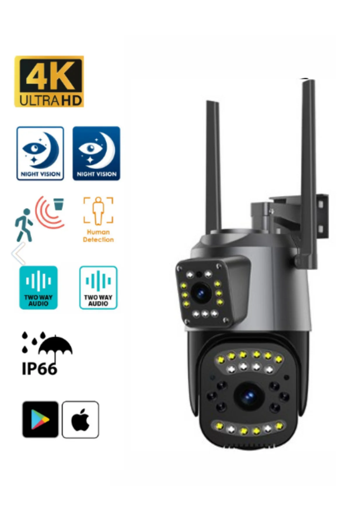 2+2 Mp HD 4K IP Yoosee Türkçe Kamera Wifi Hareket Takipli Gece Sensörlü Güvenlik Kamerası Blm-50