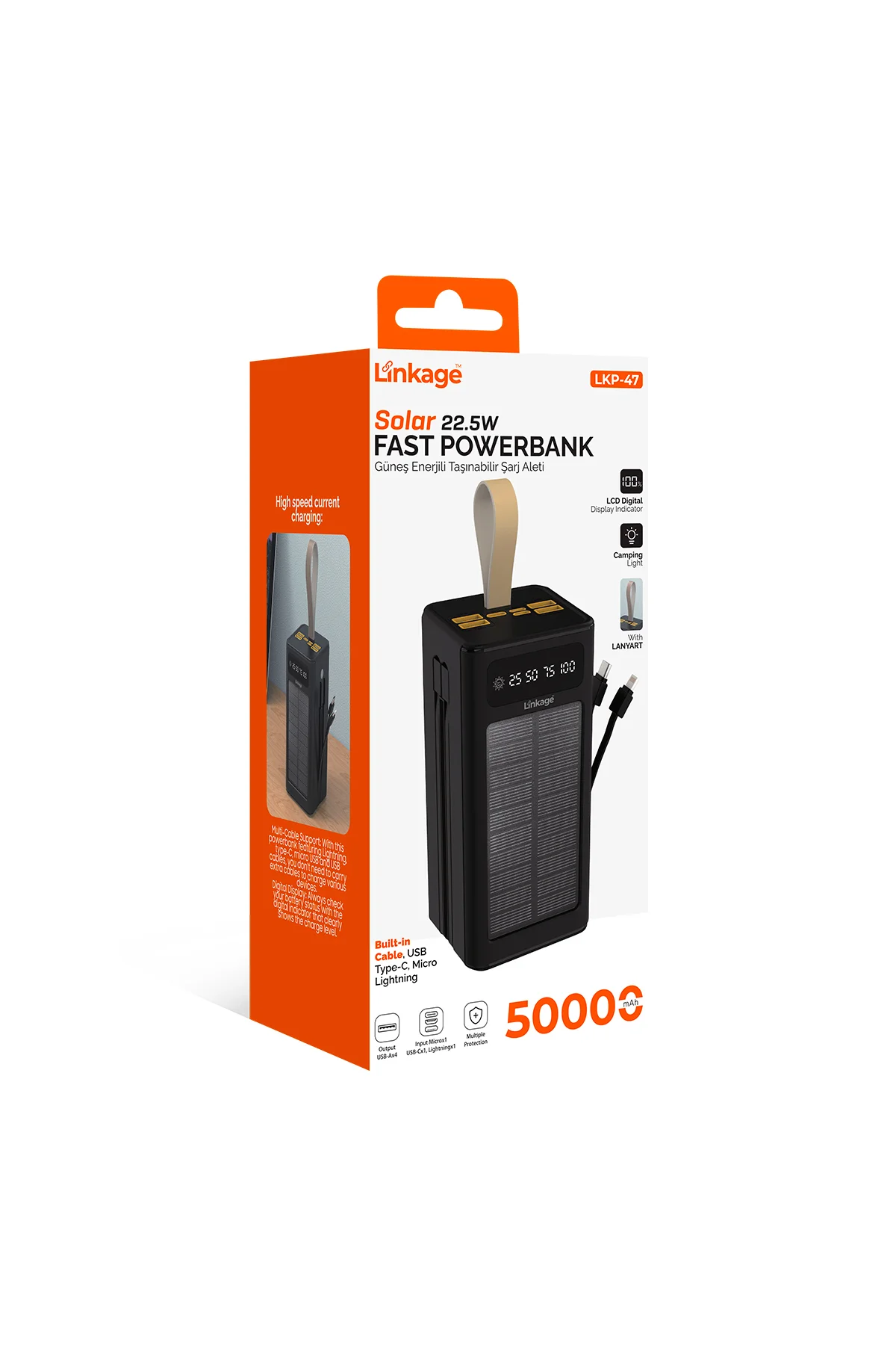 50.000mAh Solar Powerbank | Güneş Enerjili Taşınabilir Şarj Aleti | LCD Ekranlı