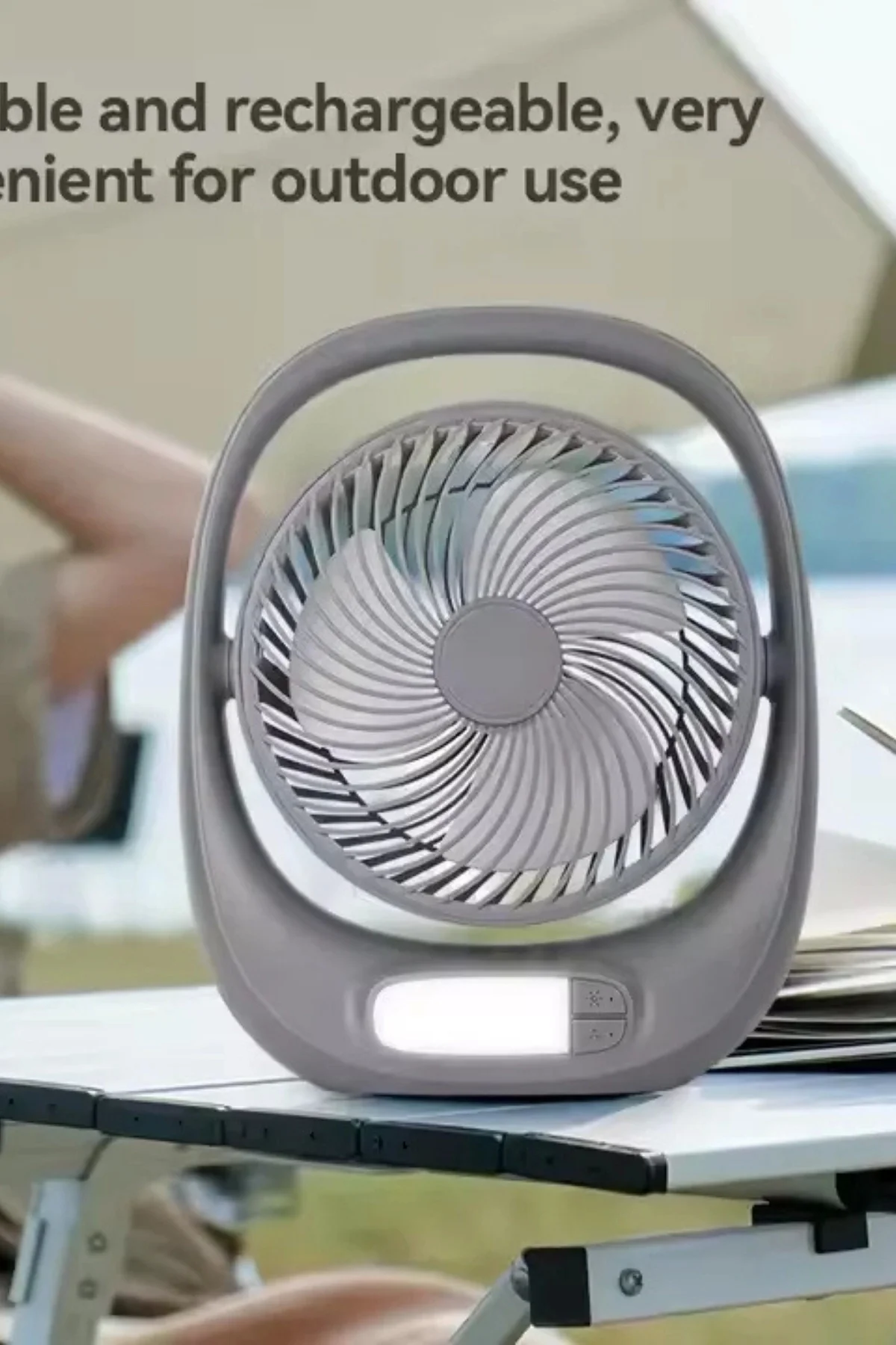 7'' İnc Şarj Edilebilir LED Işıklı Masaüstü Vantilatör - 3 Kademeli Hız, 180° Dönebilen Taşınabilir Koruyucu Kafesli