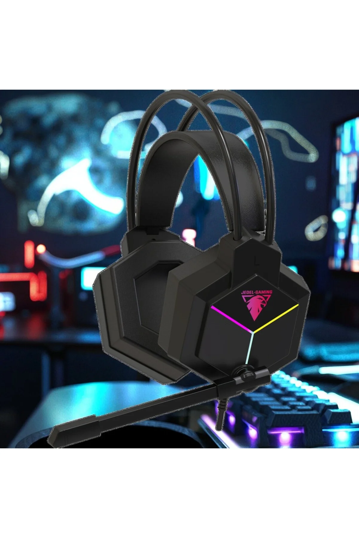 7.1 USB Siyah Reinbow Aydınlatmalı Argonomik Hafif Gaming Oyuncu Kulaklık
