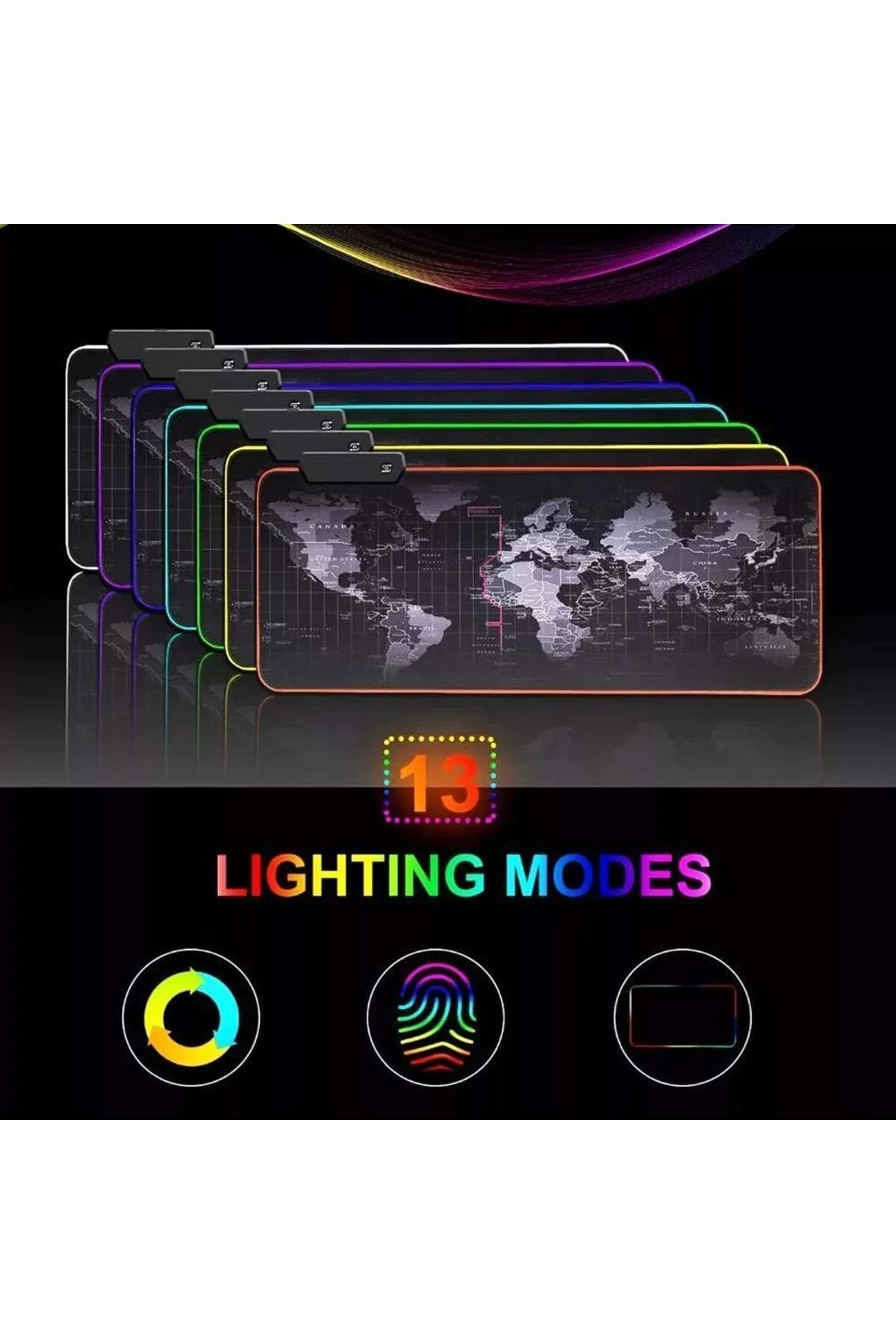 80x30 Rgb Dünya Desenli Mouse Pad Led Işıklı Su Geçirmez Dünya Desen Gaming Mousepad 80x30