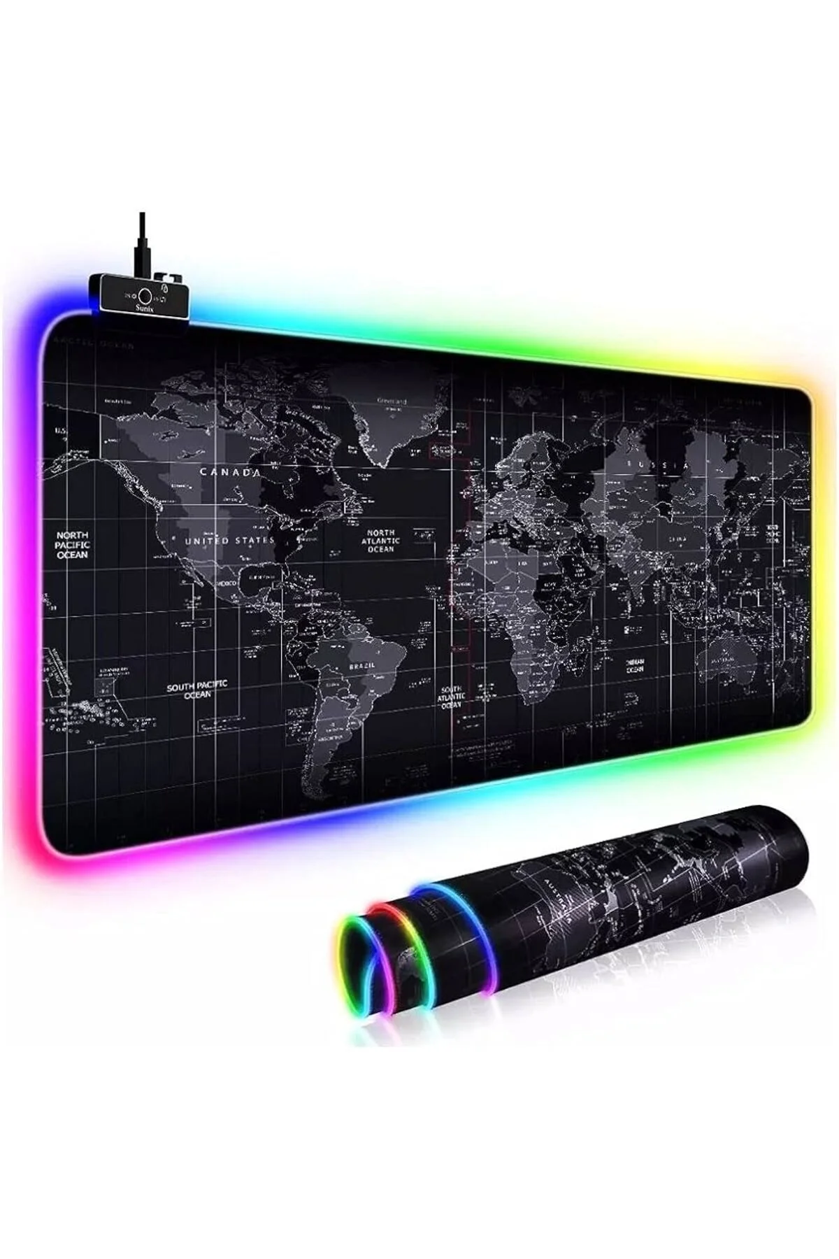80x30 Rgb Dünya Desenli Mouse Pad Led Işıklı Su Geçirmez Dünya Desen Gaming Mousepad 80x30