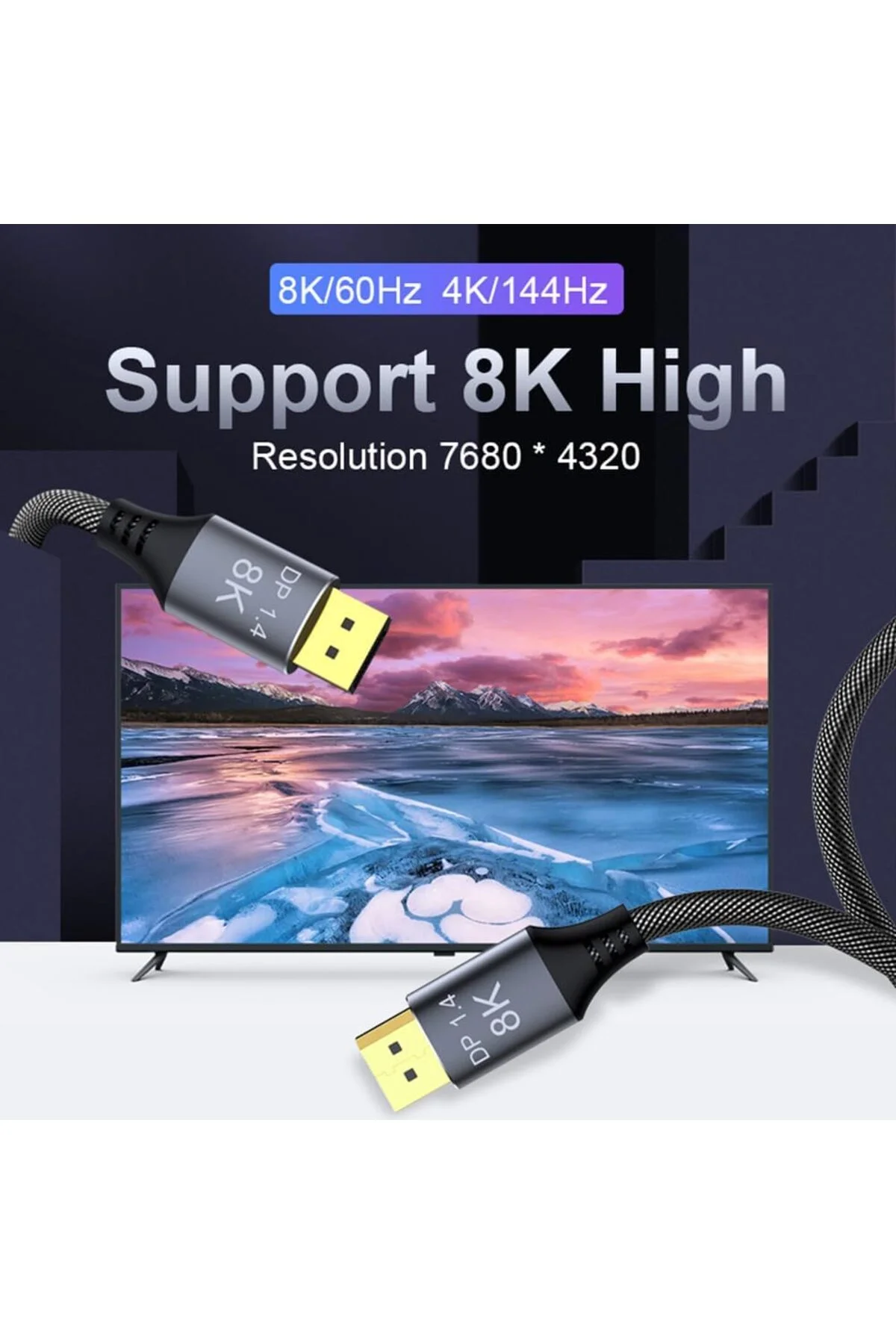 8K Displayport Dp Kablo Örgülü 1.5 Metre 1.4 Versiyon DP Kablo Gaming Sinema Yüksek Kalite DP Kablo