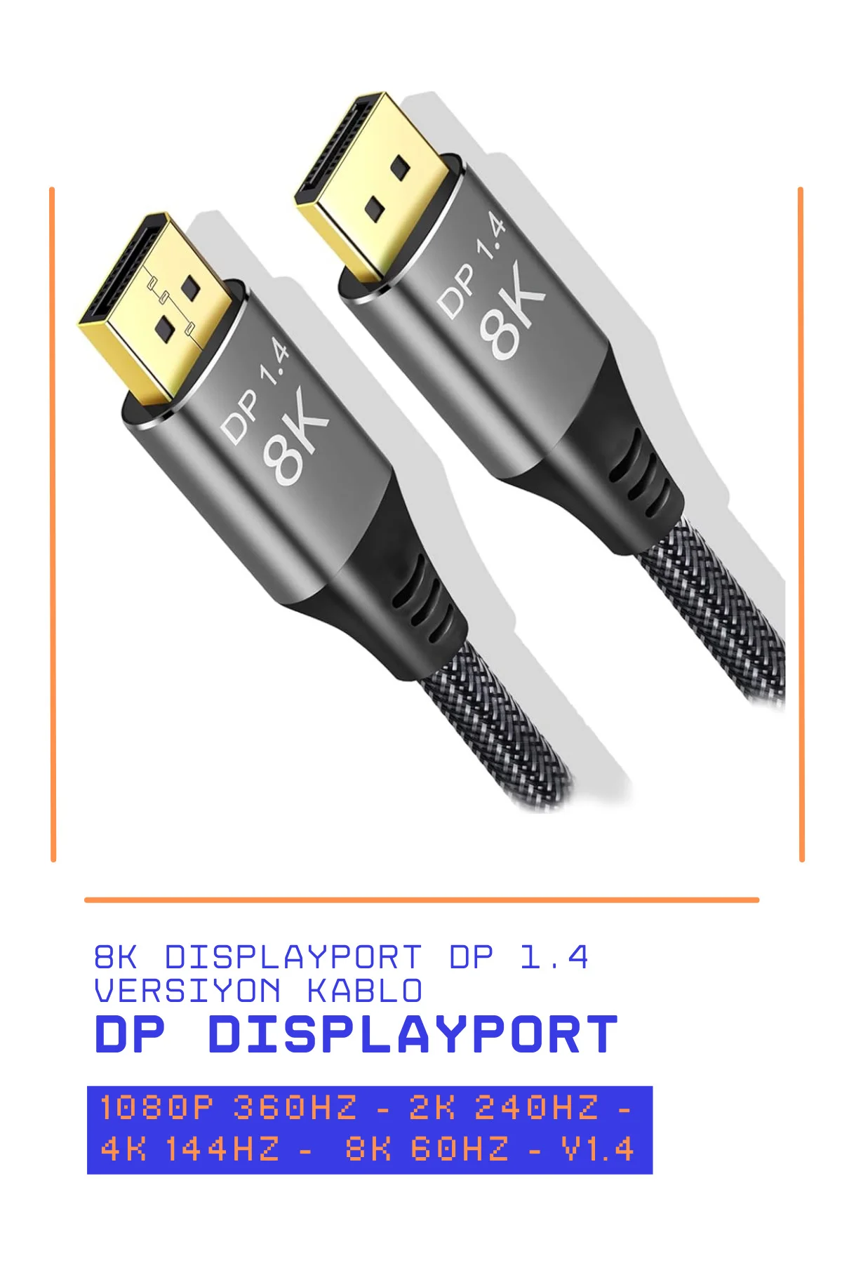 8K Displayport Dp Kablo Örgülü 1.5 Metre 1.4 Versiyon DP Kablo Gaming Sinema Yüksek Kalite DP Kablo