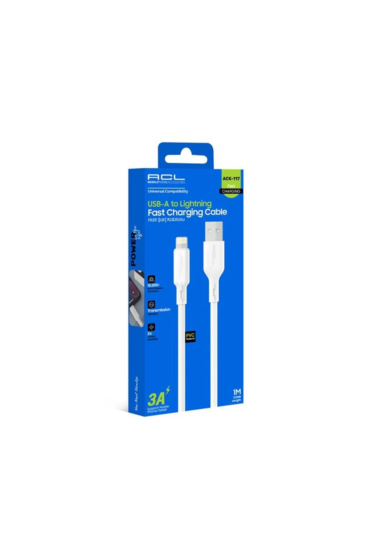 ACK-117 3A Hızlı Şarj Kablosu USB-A to Lightning 1 Metre Şarj Kablosu