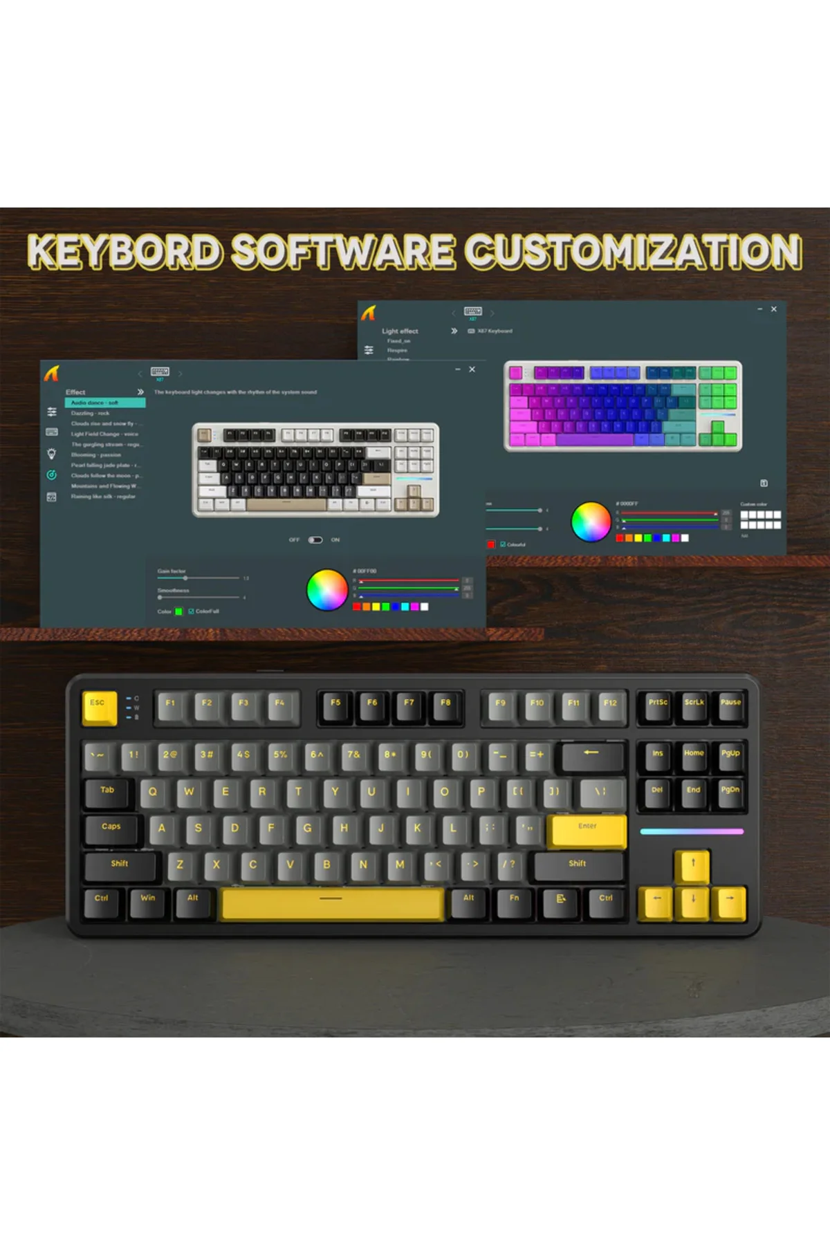 AttackShark X87 Star Black RGB App Uygulamalı SBerry Switch TriMode Profesyonel Gaming Oyuncu Klavye