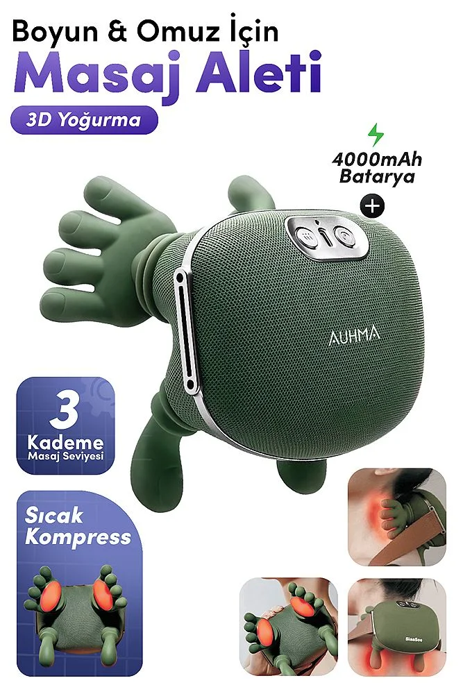 Auhma AMG38 Şarjlı Isıtmalı Boyun ve Omuz Masaj Aleti – 3D Yoğurma Derin Doku Shiatsu Masaj Cihazı