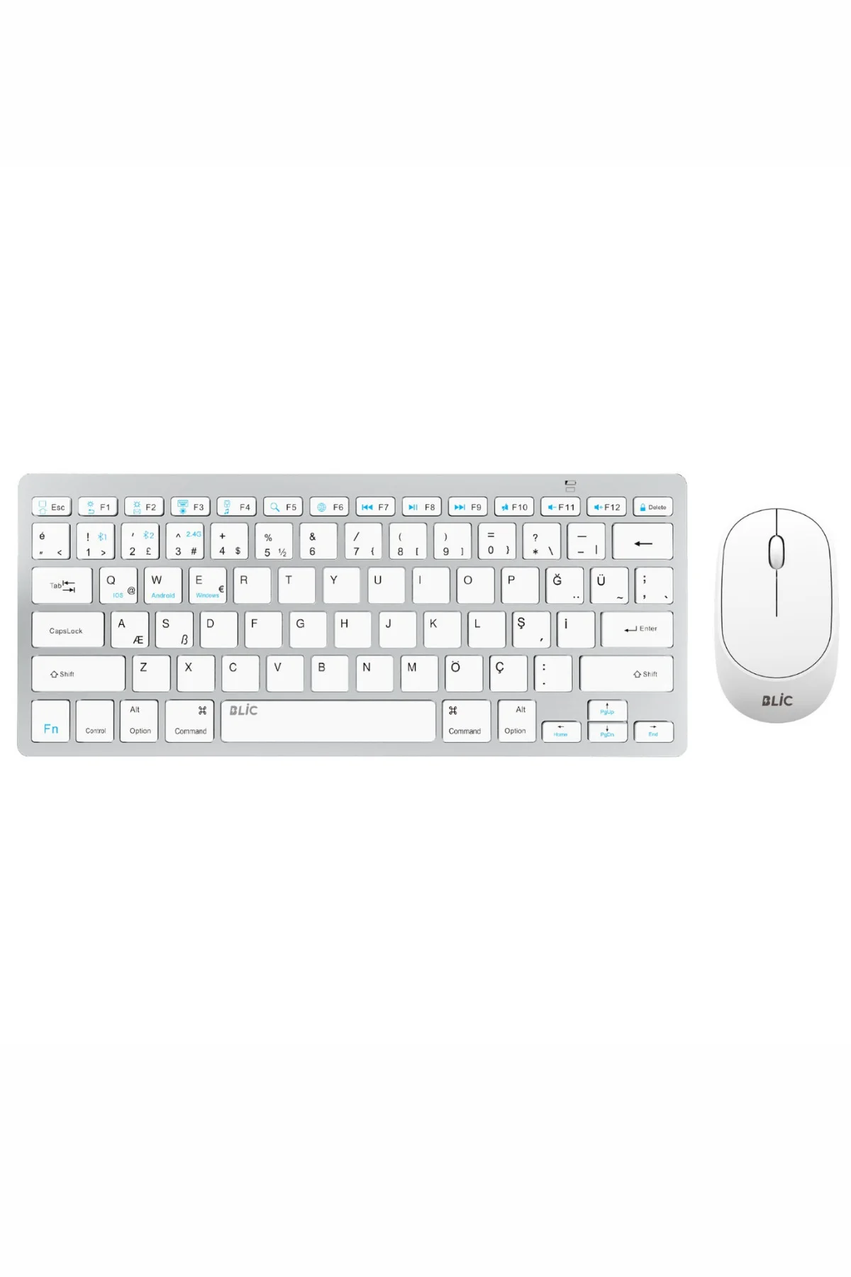 Beyaz Kablosuz Zarif Sessiz Tasarım Dual Mode 2.4G+BT5.2 Klavye Mouse Set İos Android Windows Uyumlu
