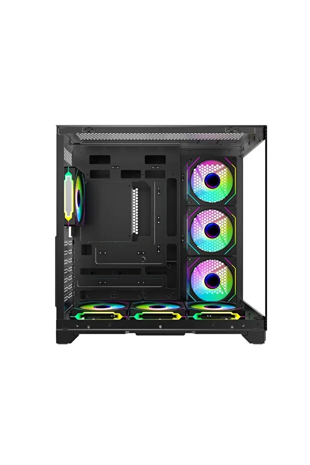 Beyaz/Siyah  RGB 7 Fanlı 7x120mm Kumanda + Tuş Kontrollü 1x Type-c 2x Usb Gaming Akvaryum Oyuncu Kasası