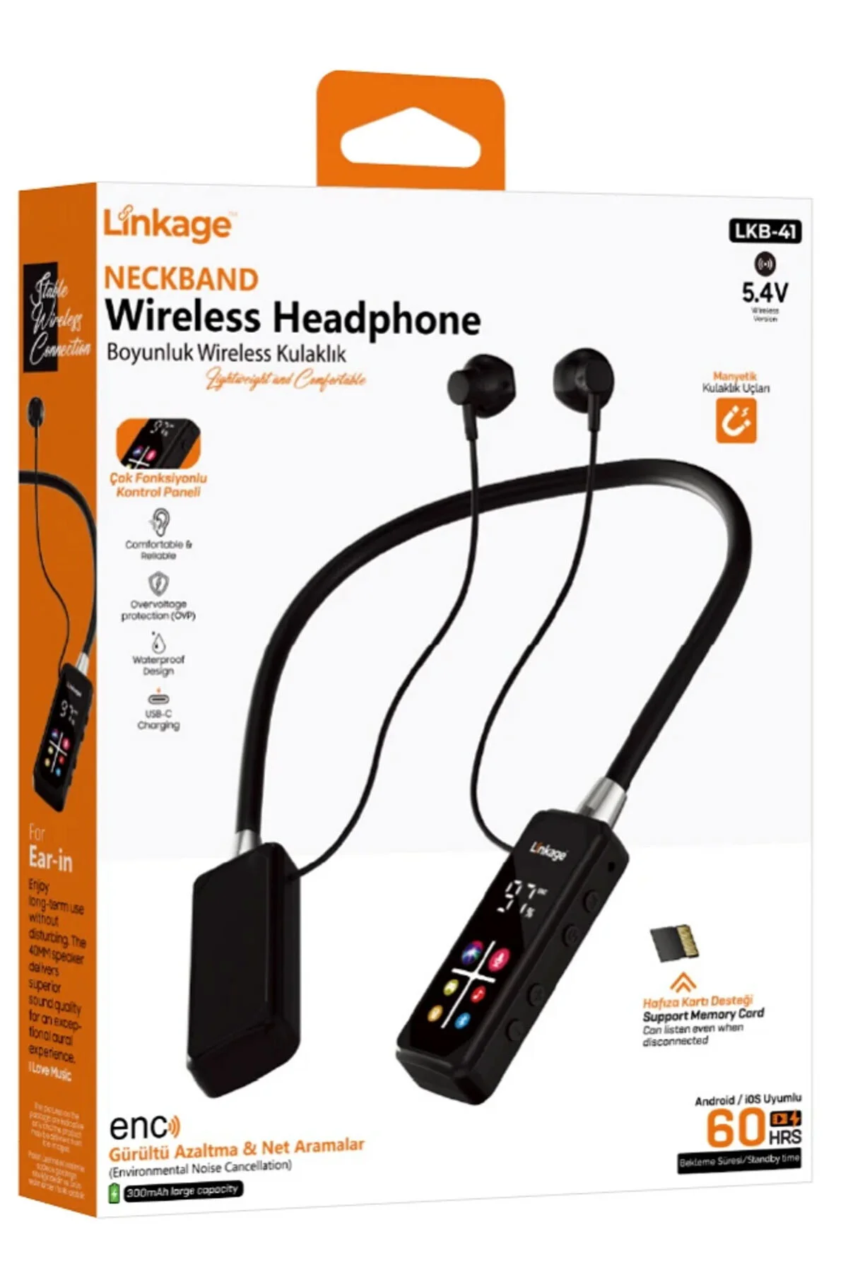 Boyun Askılı Kablosuz Bluetooth Kulaklık Sporcu Mikrofonlu Dijital Ekranlı -ENC Gürültü Azaltma & SD Kart