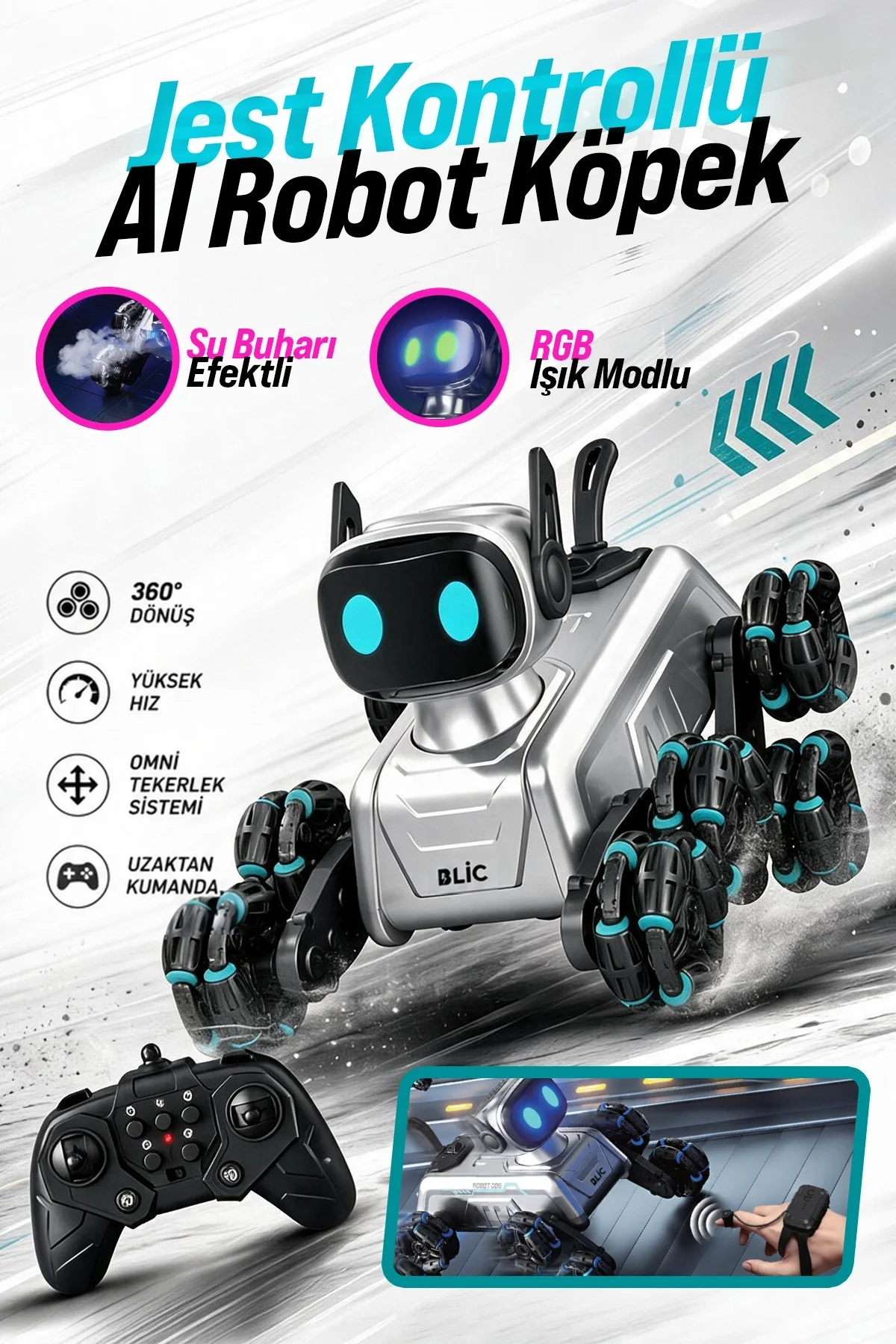 BRB2 AI Akıllı Robot Köpek – Uzaktan Kumandalı, Jest ve Ses Kontrollü, 360° Akrobatik Hareketli
