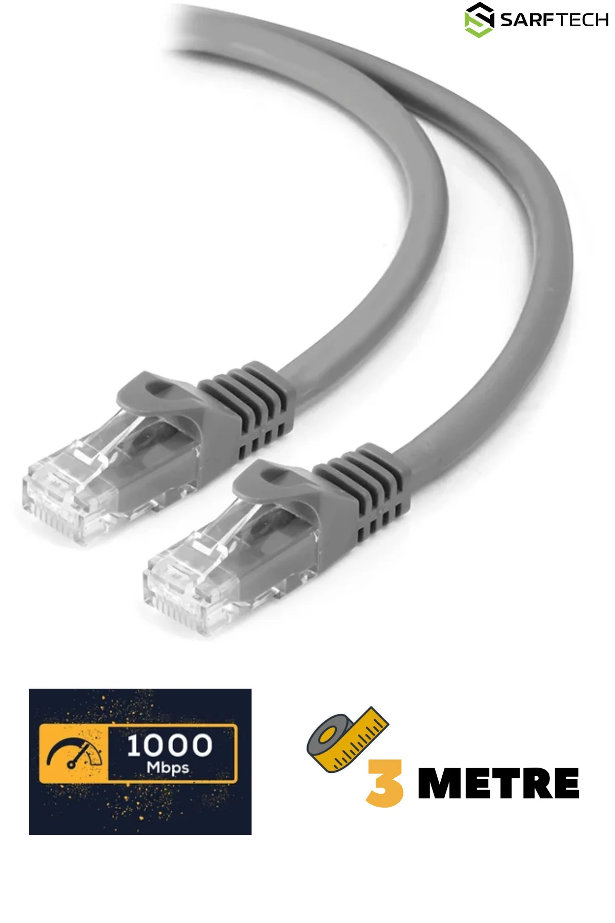 CAT6 3 Metre Lan Ethernet Kablosu İç Dış Mekan Test Edilmiş Fabrikasyon Premium Network Kablo