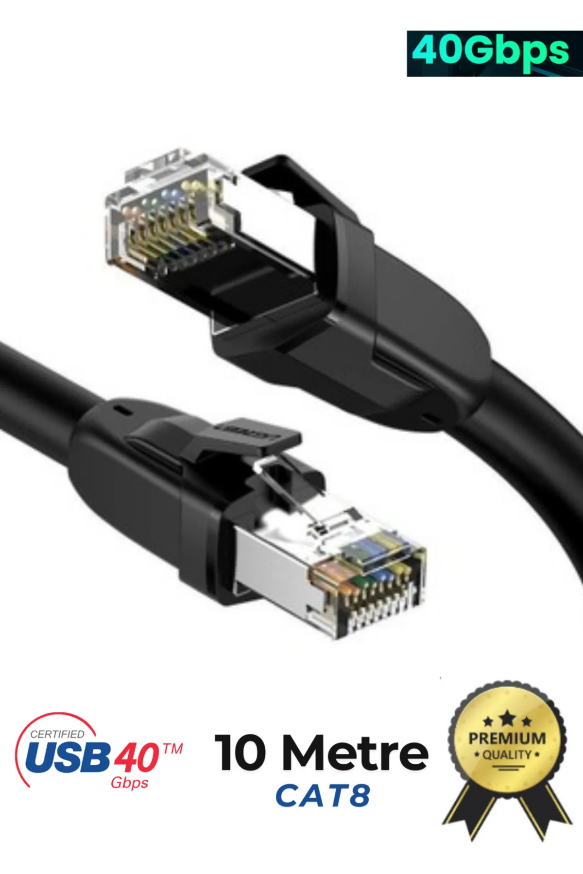 Cat8 10 Metre Premium Süper Yüksek Hızlı Ethernet Kablosu 40 Gigabit/s 2000MHZ Metal Zırhlı RJ45 Lan Kablo