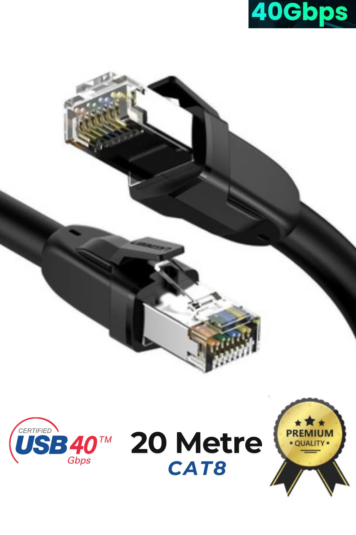 CAT8 20 Metre Premium Süper Hızlı Ethernet Kablosu 40 Gigabit/S 2000Mhz Metal Zırhlı RJ45 Lan Kablo