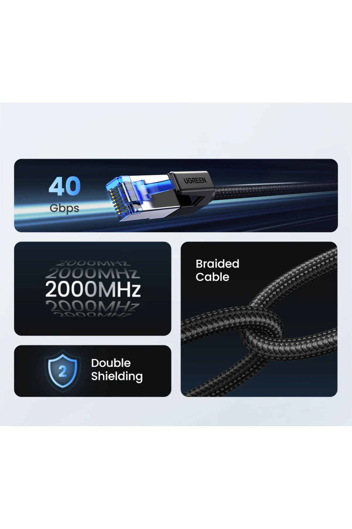 CAT8 20 Metre Premium Süper Hızlı Ethernet Kablosu 40 Gigabit/S 2000Mhz Metal Zırhlı RJ45 Lan Kablo