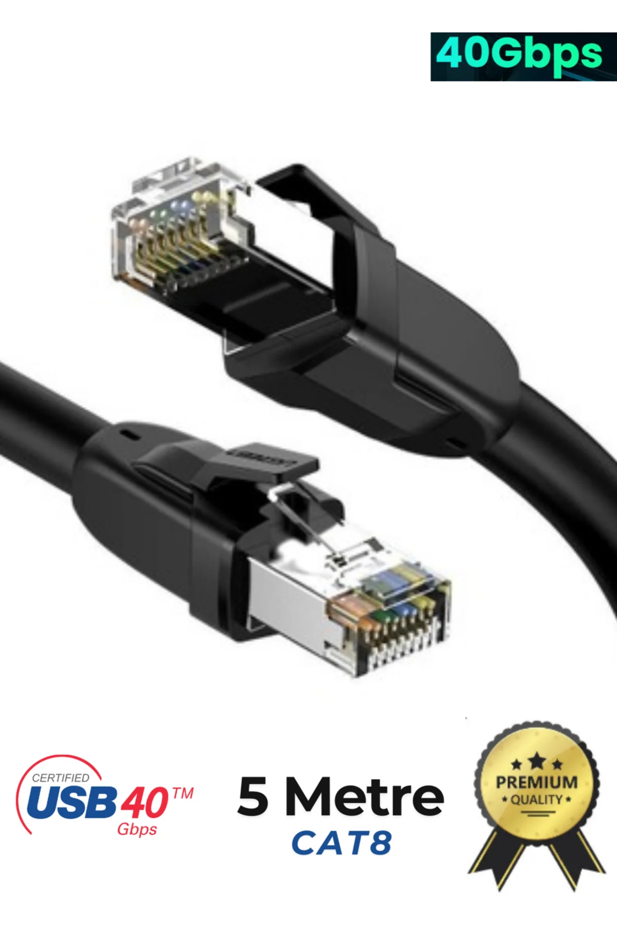 Cat8 5 Metre Premium Süper Yüksek Hızlı Ethernet Kablosu 40 Gigabit/s 2000MHZ Metal Zırhlı RJ45 Lan Kablo