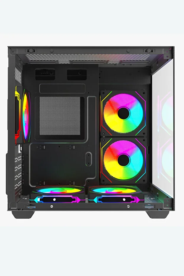 Darkrage Beyaz/Siyah 5 Fanlı 120mm ARGB Tuş+Kumanda Temperli Cam Mini Gaming Oyuncu Bilgisayar Kasası