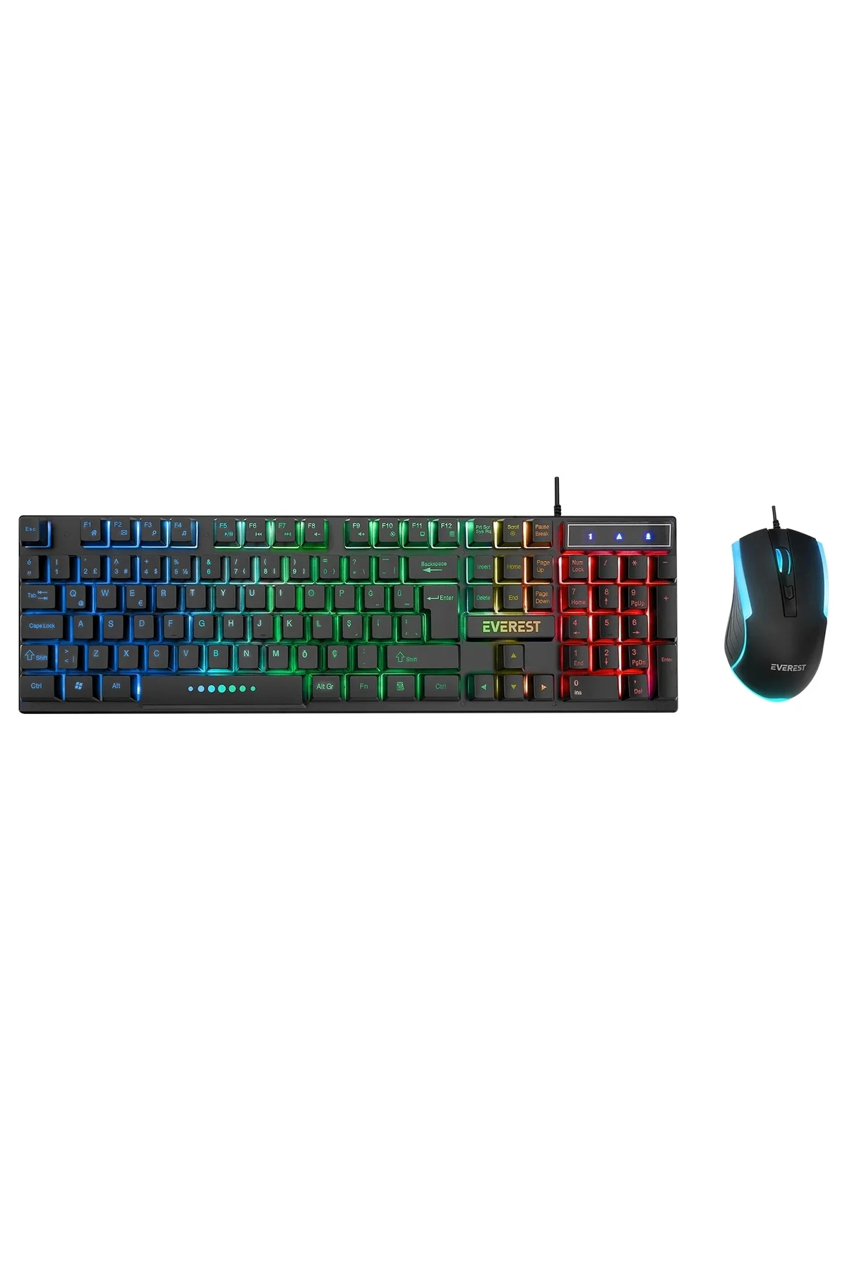 Everest Klavye Mouse Set Oyuncu Gökkuşağı Aydınlatmalı KM-198 Luminax Siyah
