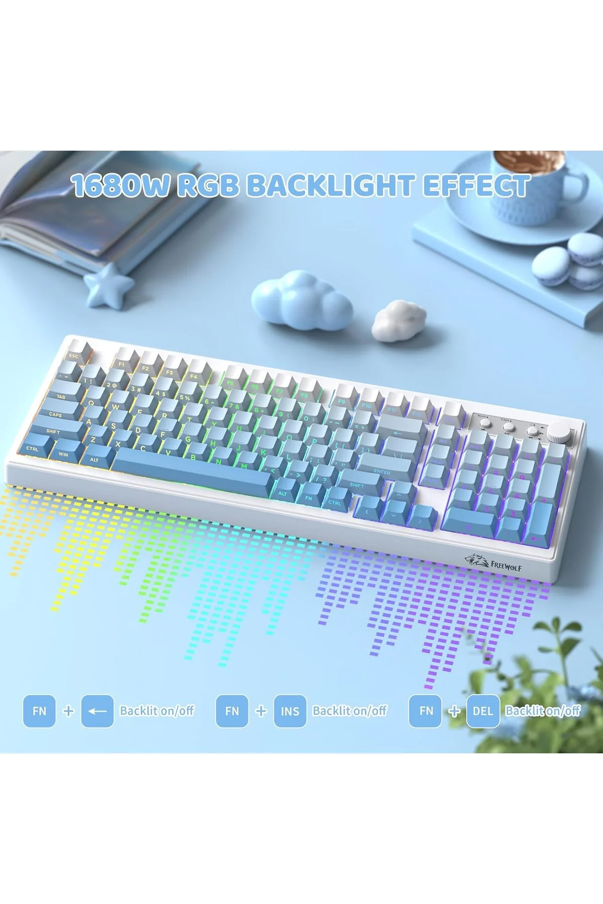 Freewolf K100 102 Tuş RGB Mebran Kablosuz BT+2.4Ghz Triple Mod Gaming Oyuncu Klavyesi