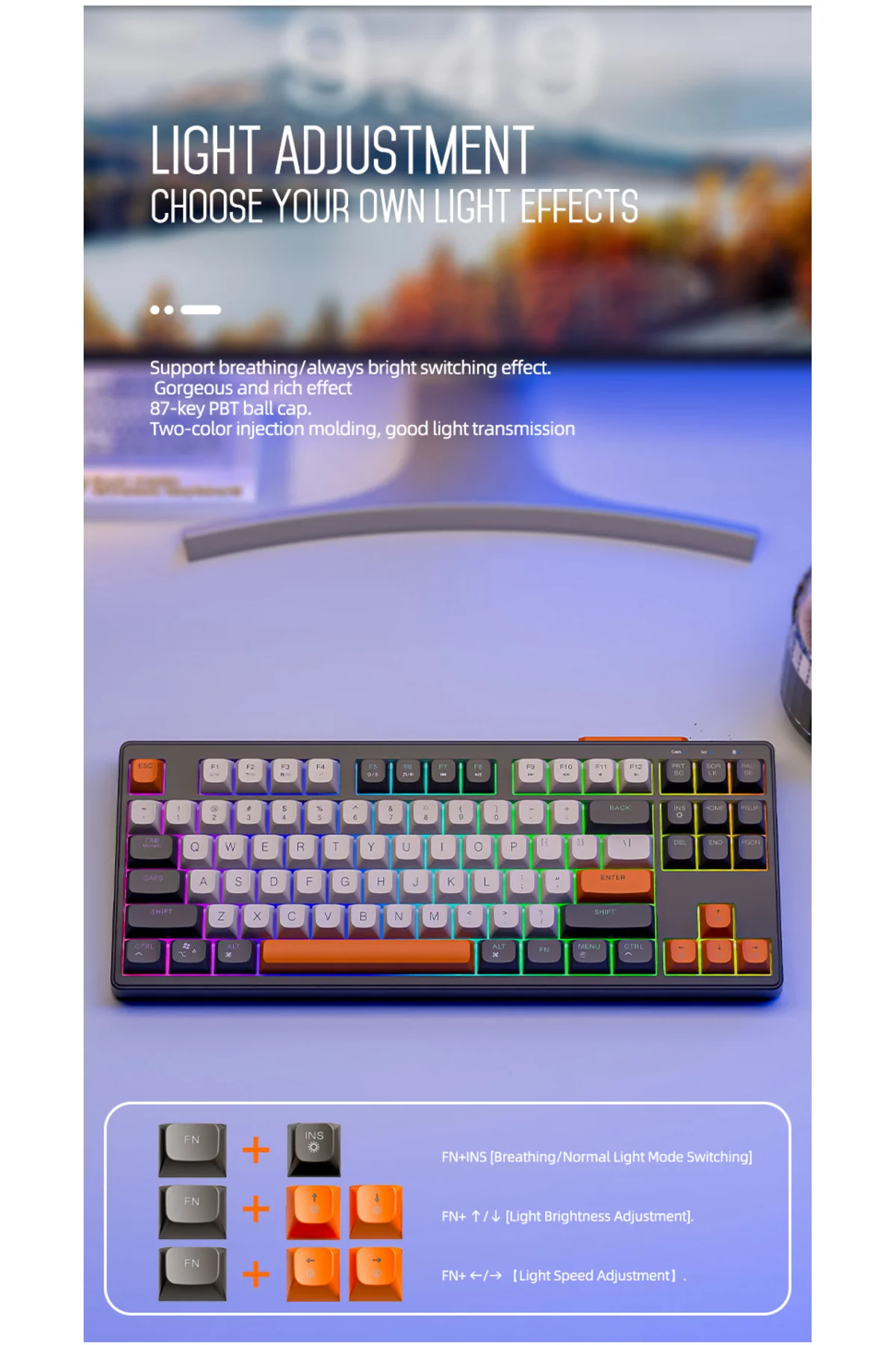 Freewolf M87 PBT Tuş Mebran Triple Bağlantı Modu Reinbow Aydınlatmalı Gaming Oyuncu Klavyesi