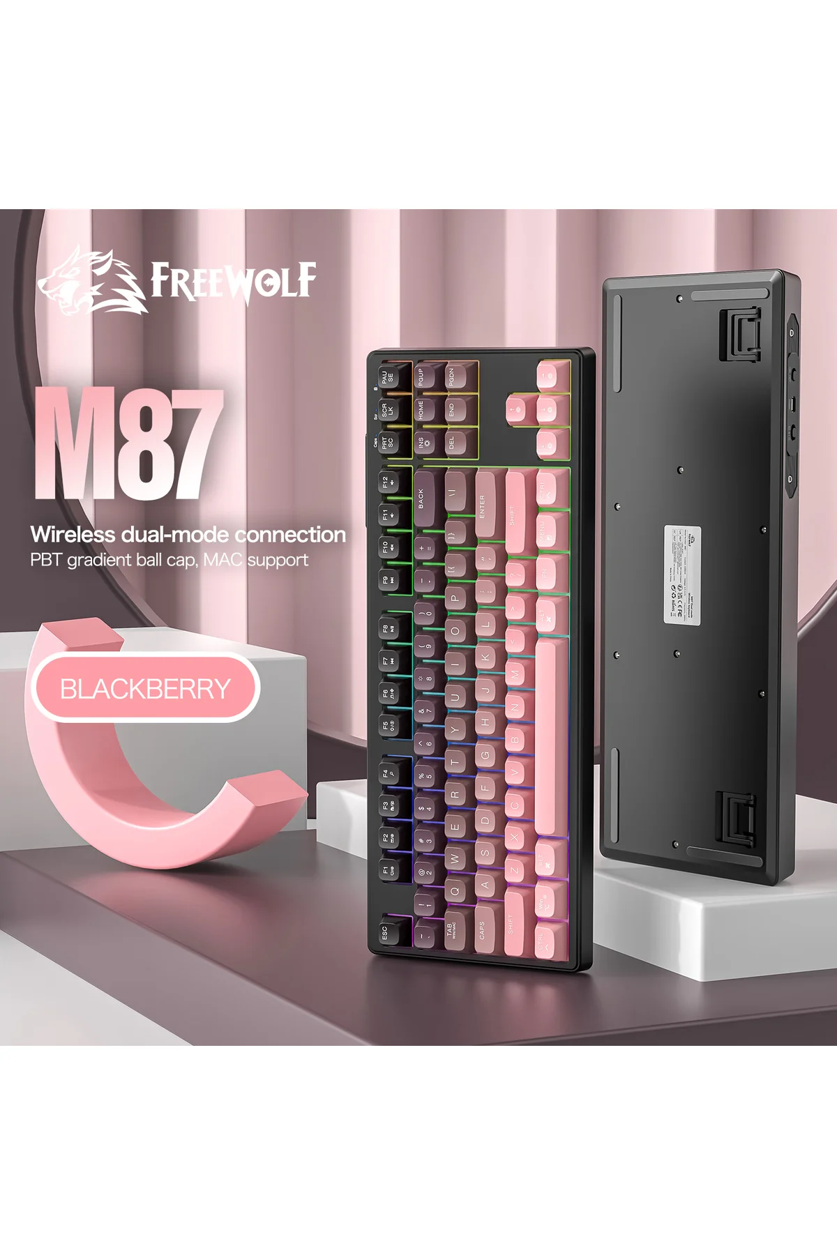 Freewolf M87 PBT Tuş Mebran Triple Bağlantı Modu Reinbow Aydınlatmalı Gaming Oyuncu Klavyesi