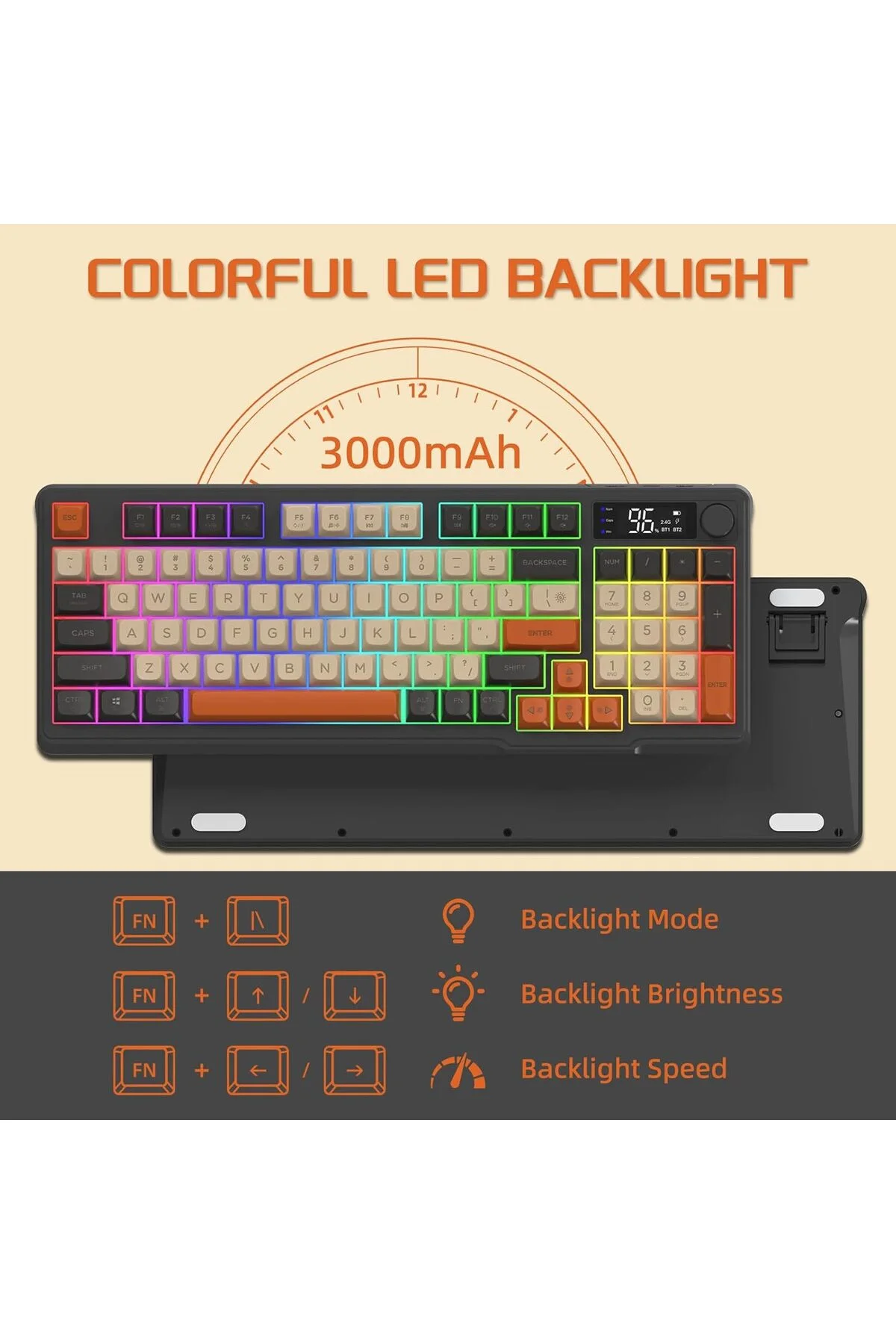 Freewolf M96 2.4g Bt5.0 Çift Bağlantılı Tft Led Ekranlı Reinbow Gaming Oyuncu Klavye