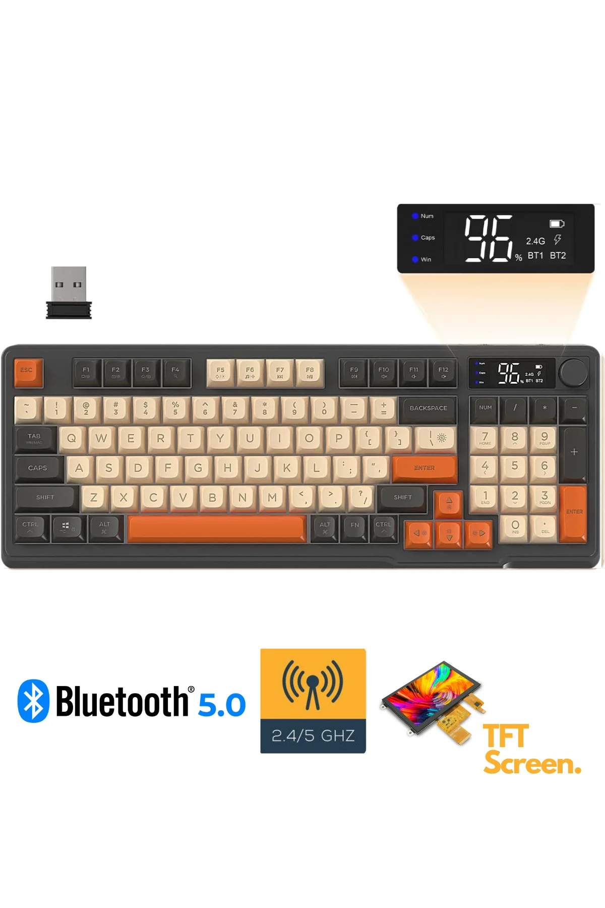 Freewolf M96 2.4g Bt5.0 Çift Bağlantılı Tft Led Ekranlı Reinbow Gaming Oyuncu Klavye