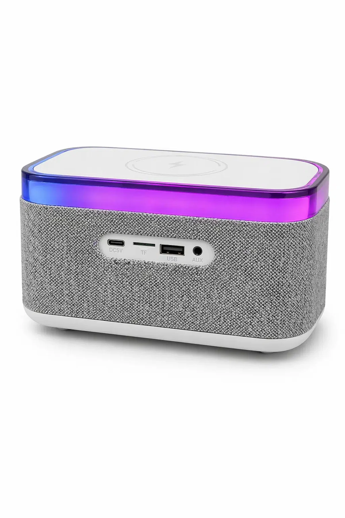 Gri Anstrasit 15W Hızlı Sarj Özellikli Bluetooth Hoparlör RGB Gece Lambalı Kablosuz Şarjlı Alarmlı Saat