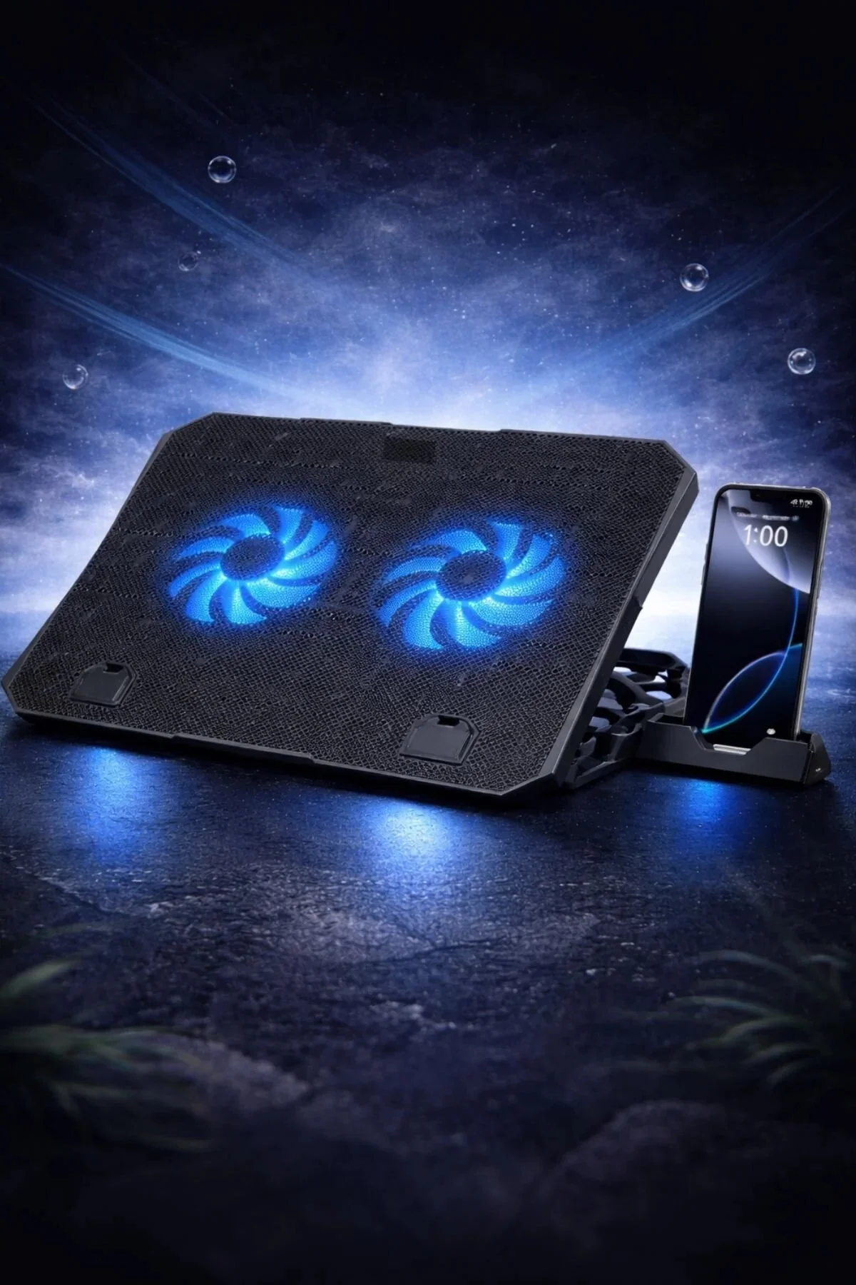 Gri Antresit Rgb 2 Fanlı 9-17" Inç 1.200rpm Telefon Tutacaklı Notebook Dizüstü Soğutucu Stand S-04