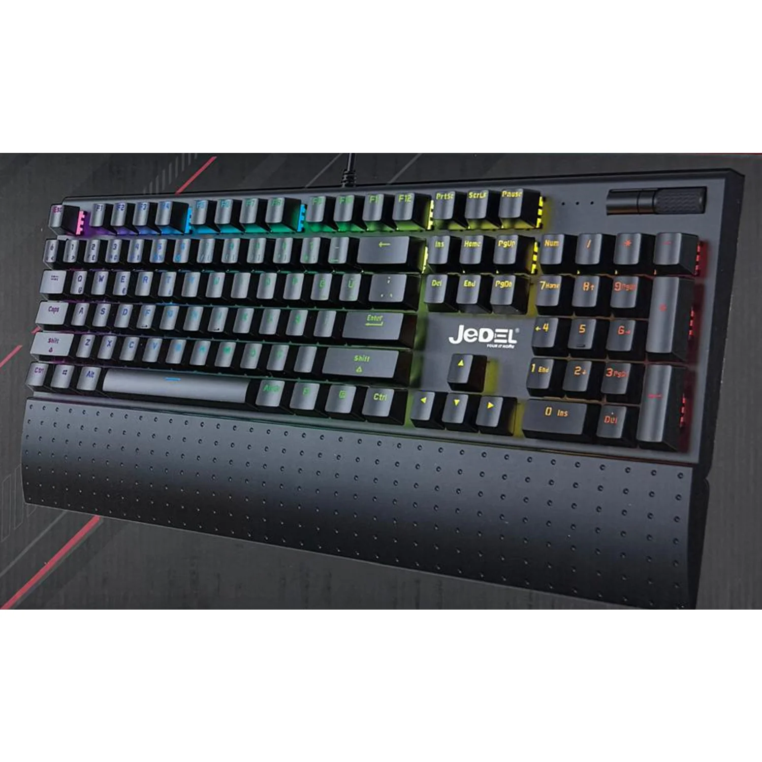 JEDEL KL-159P Siyah USB Bilek Destekli Blue Switch Full Rainbow Q Gaming Oyuncu Mekanik Klavye