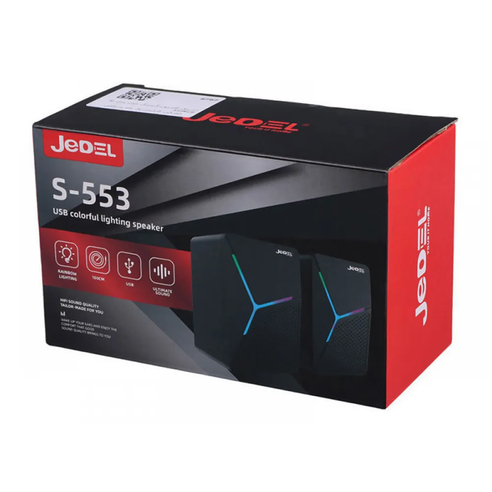 Jedel S-553 RGB Işıklı 1+1 Masaüstü Bilgisayar Hoparlörü (USB + 3.5mm AUX)