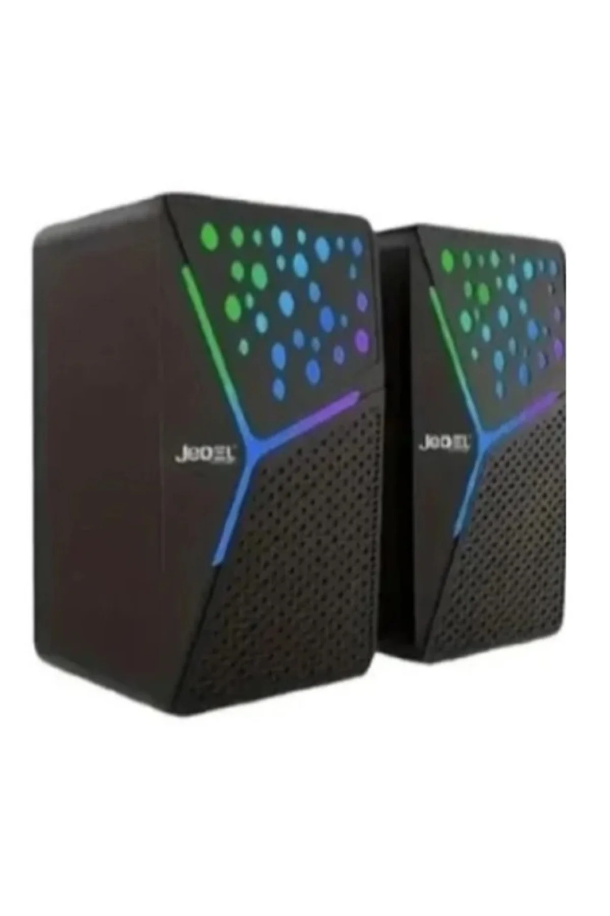 Jedel S-554 Nokta Desenli RGB Işıklı 1+1 Masaüstü Bilgisayar Hoparlörü (USB + 3.5mm AUX)