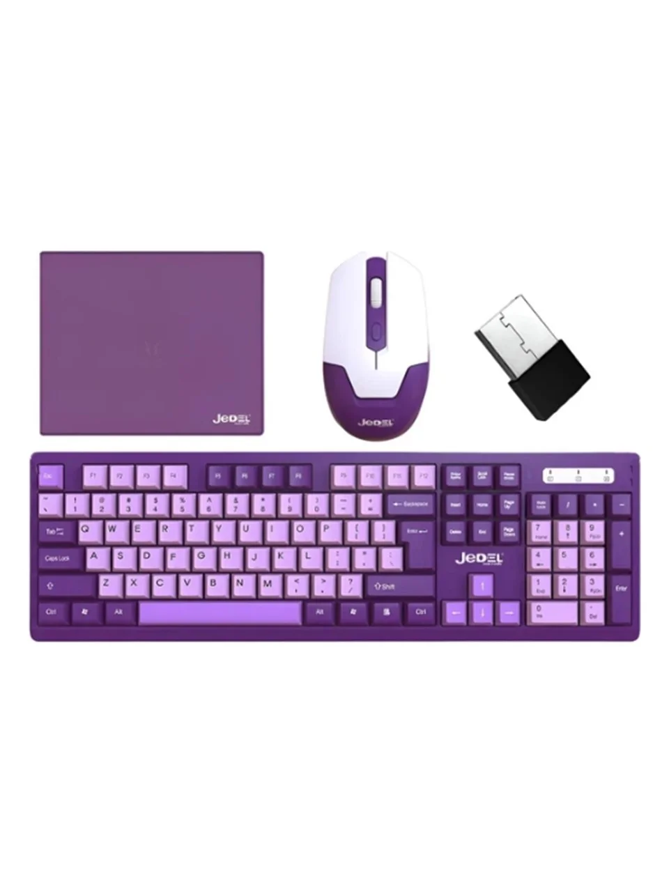 Jedel WS737 Kablosuz Klavye + Mouse + Mousepad 3'ü 1 Ara Set (Mor / Pembe)