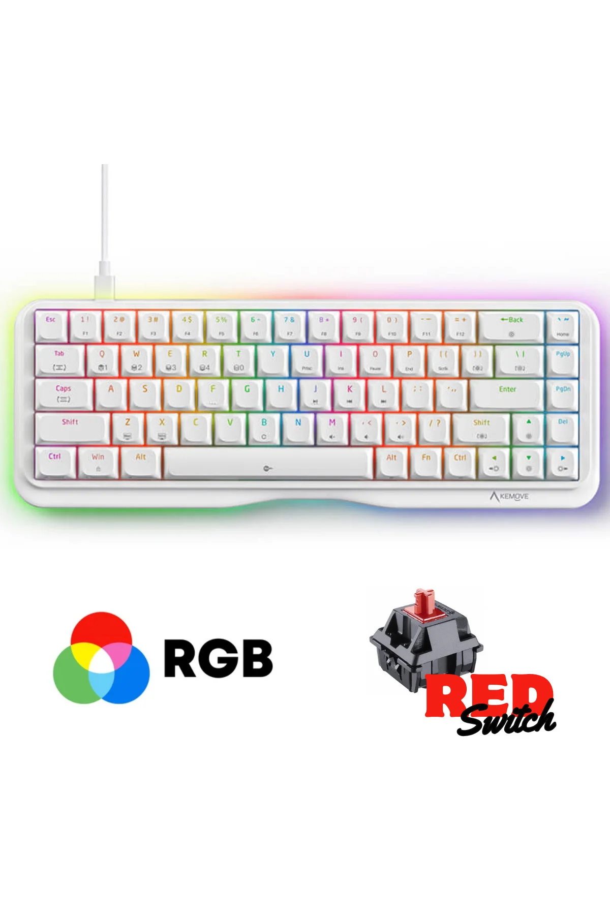K68se %65 Sade Tasarım Usb Beyaz Mekanik Red Switch Gaming Oyuncu Klavyesi Aparat Hediyeli