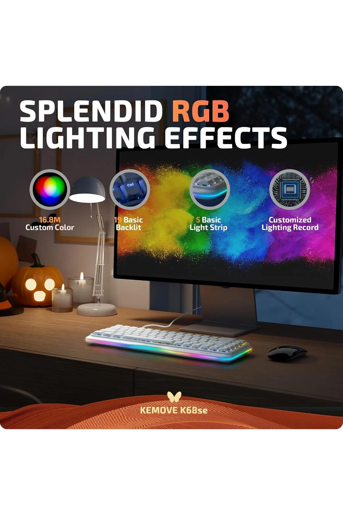 K68se %65 Sade Tasarım Usb Beyaz Mekanik Red Switch Gaming Oyuncu Klavyesi Aparat Hediyeli