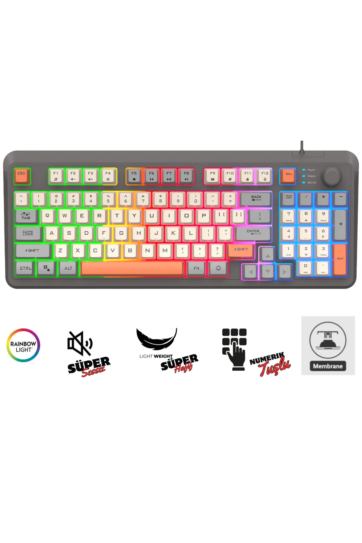 K82 Numerik Tuş Süper Hafif Süper Sessiz Gaming & Office Göstergeli Ses ve RGB Kontrol Oyuncu Klavye