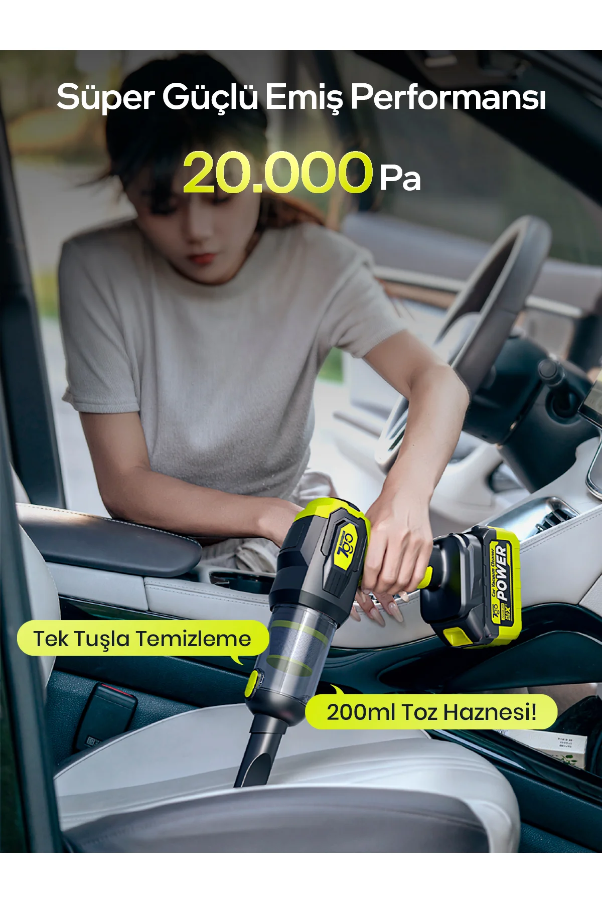 Kablosuz Araç İçi Süpürge 20.000PA Güçlü Emiş 90.000RPM Motor 25.000mAH Süpürge