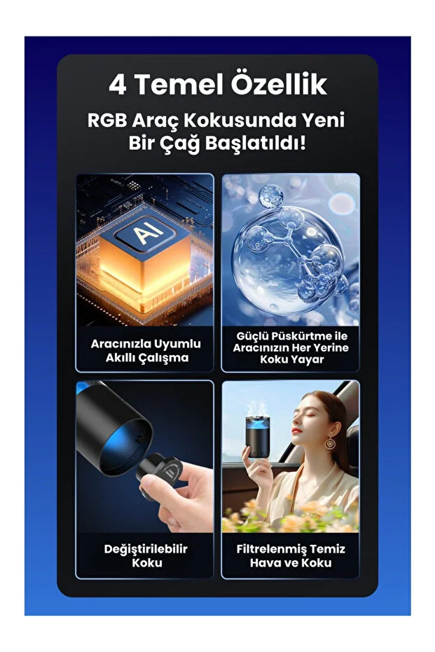 Kartuşlu Araç Kokusu Şarjlı 4 Farklı Ortam ve Oda Hava Nemlendirici