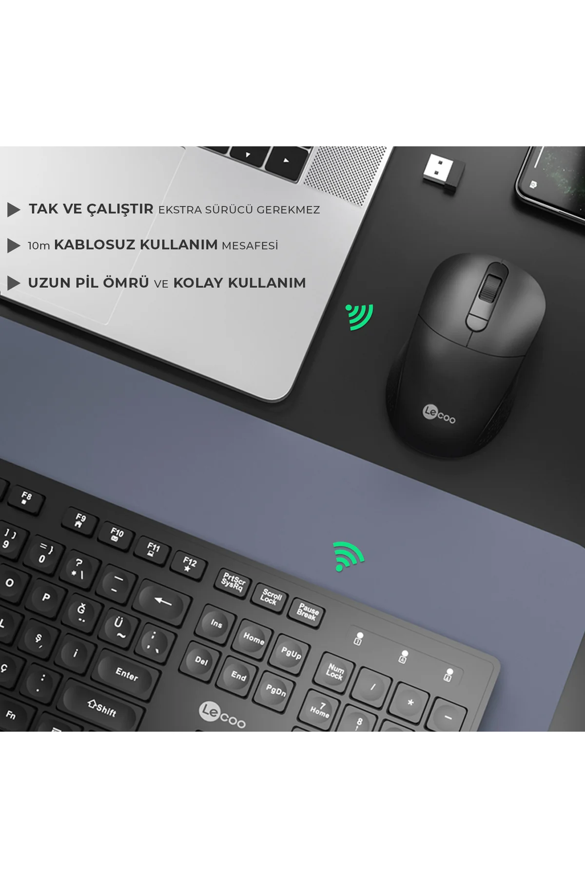 Lecoo Kw201 Kablosuz Türkçe Q Klavye & Mouse Set Siyah