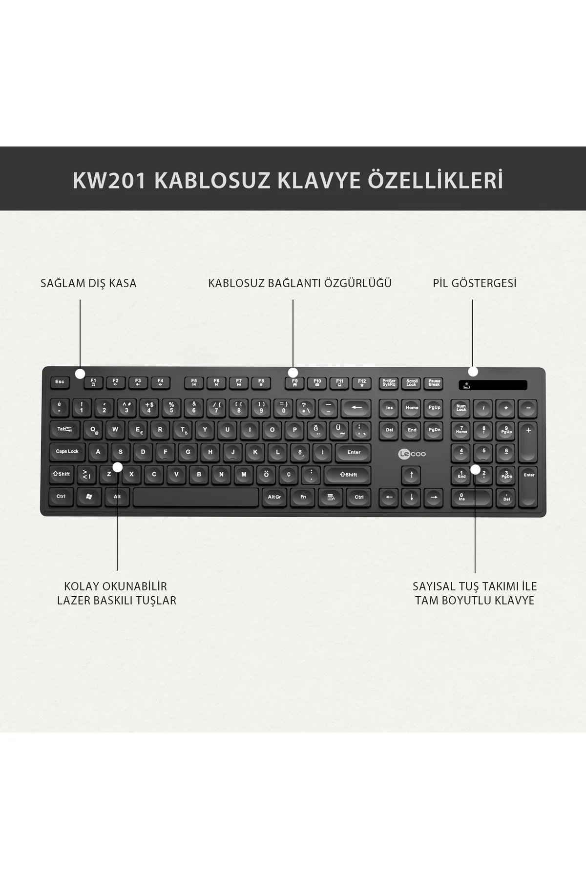 Lecoo Kw201 Kablosuz Türkçe Q Klavye & Mouse Set Siyah