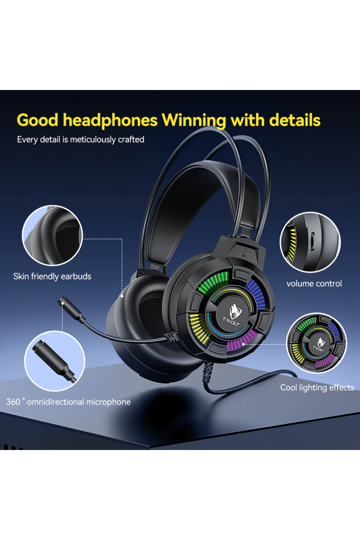 Oyuncu Kulaklık Siyah 7.1 Ses RGB Ergonomik Tasarım 1.Sınıf Sünger Gaming Oyuncu Kulaklık