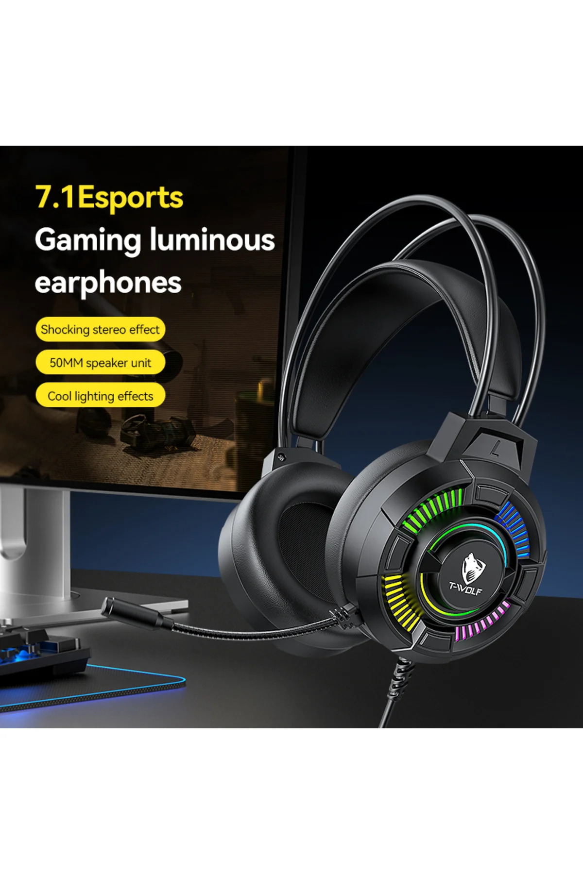 Oyuncu Kulaklık Siyah 7.1 Ses RGB Ergonomik Tasarım 1.Sınıf Sünger Gaming Oyuncu Kulaklık