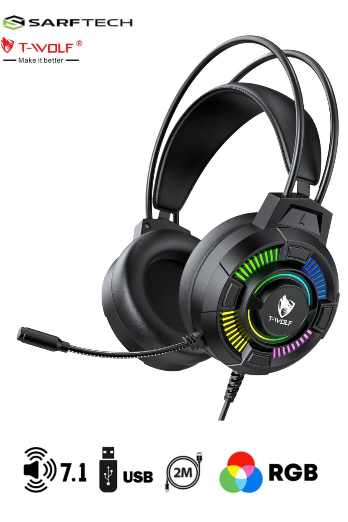 Oyuncu Kulaklık Siyah 7.1 Ses RGB Ergonomik Tasarım 1.Sınıf Sünger Gaming Oyuncu Kulaklık