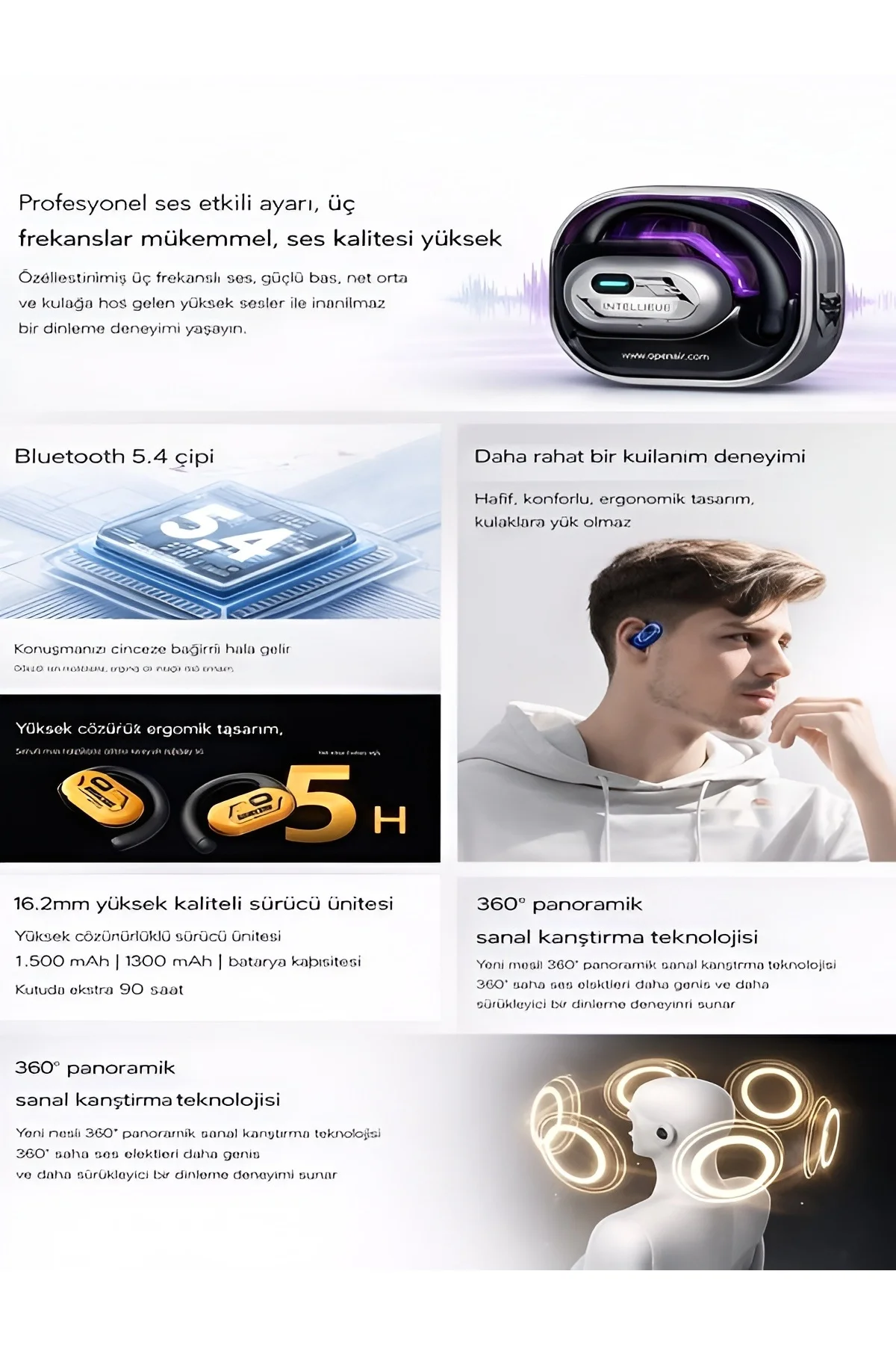Özel Rahat OWS Açık Tasarım Bluetooth 5.4 Kablosuz Kulaklık IPX4 Su Geçirmez Airbuds Wireless Bt Kulaklık